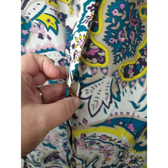 Talbots Woman L Shirt/ Tunic Roll Tab LS Collared Button Paisley Retro Boho Work - Picture 5 of 10